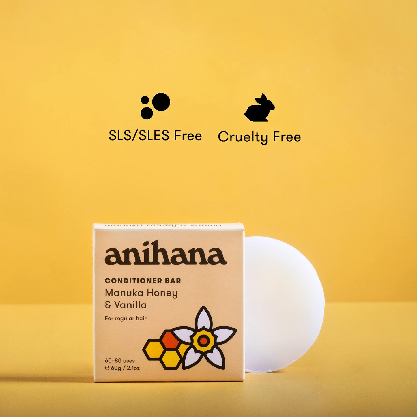 ANIHANA Conditioner Bar for Regular Hair Types Paraben Free Cruelty Free Refreshing Manuka Honey and Vanilla Scent 2.1 oz