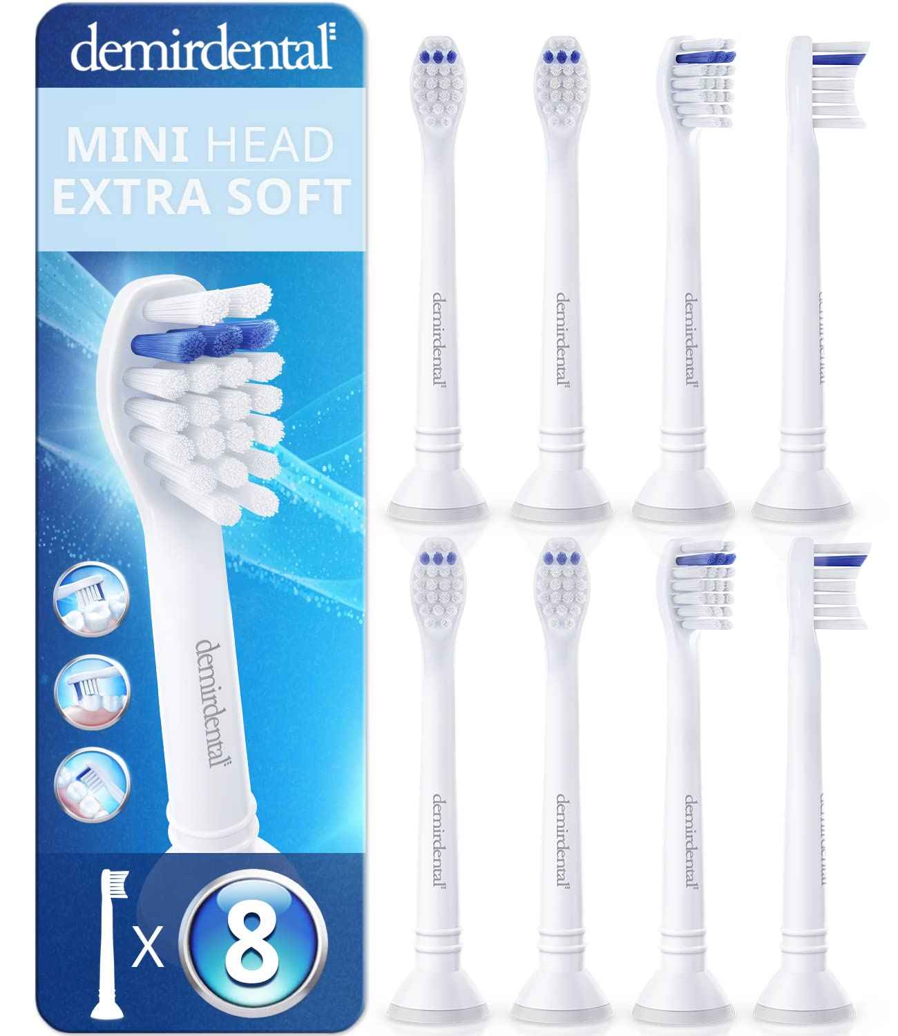 Toothbrush Heads Mini Extra Soft Compatible with Philips Sonicare Toothbrush Heads - Soft & Small Replacement Heads for Sensitive Teeth - Gentle Brush Heads - White - Replaces HX6088e-8 Pack