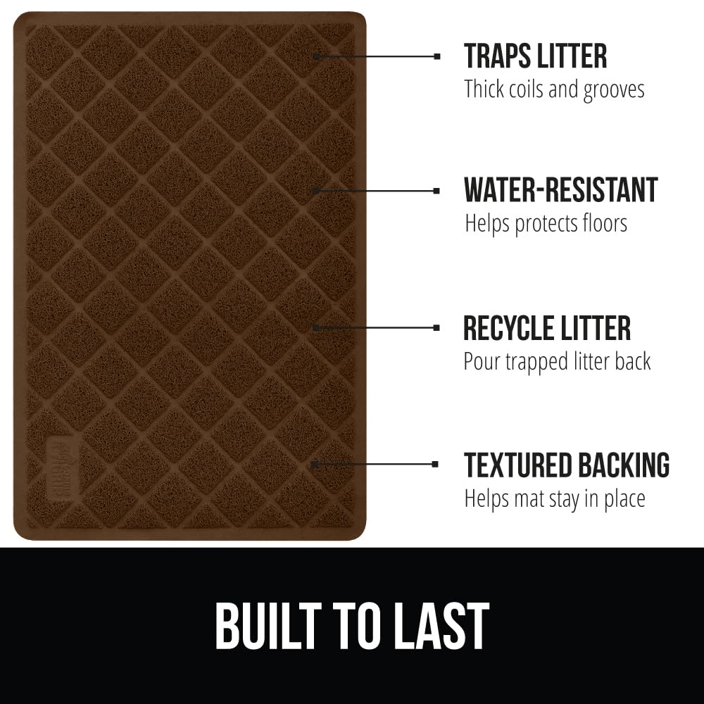 The Original Gorilla Grip Water Resistant Cat Litter Box Trapping Mat, Easy Clean, Textured Backing, Traps Mess for Cleaner Floors, Less Waste, Stays in Place for Cats, Soft on Paws, 24x17 Brown