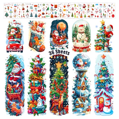 Leesgel 36 Sheets Christmas Full Arm Temporary Tattoos for Kids, 10Pcs Snowy Santa Claus Deer Sleeve Fake Tattoos, 320 Styles Christmas Themed Party Tattoos Stickers for Boys Girls