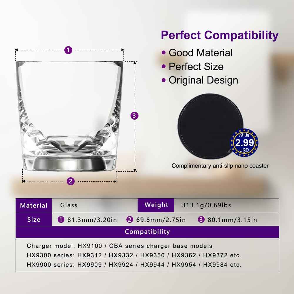 Replacement Charger Glass Cup Compatible with Philips Sonicare Diamondclean Electric Toothbrush, for HX9100 CBA1001 CBA2001 CBA3001 Charging Base and HX9300 HX9900 Series Electric Toothbrush Charger