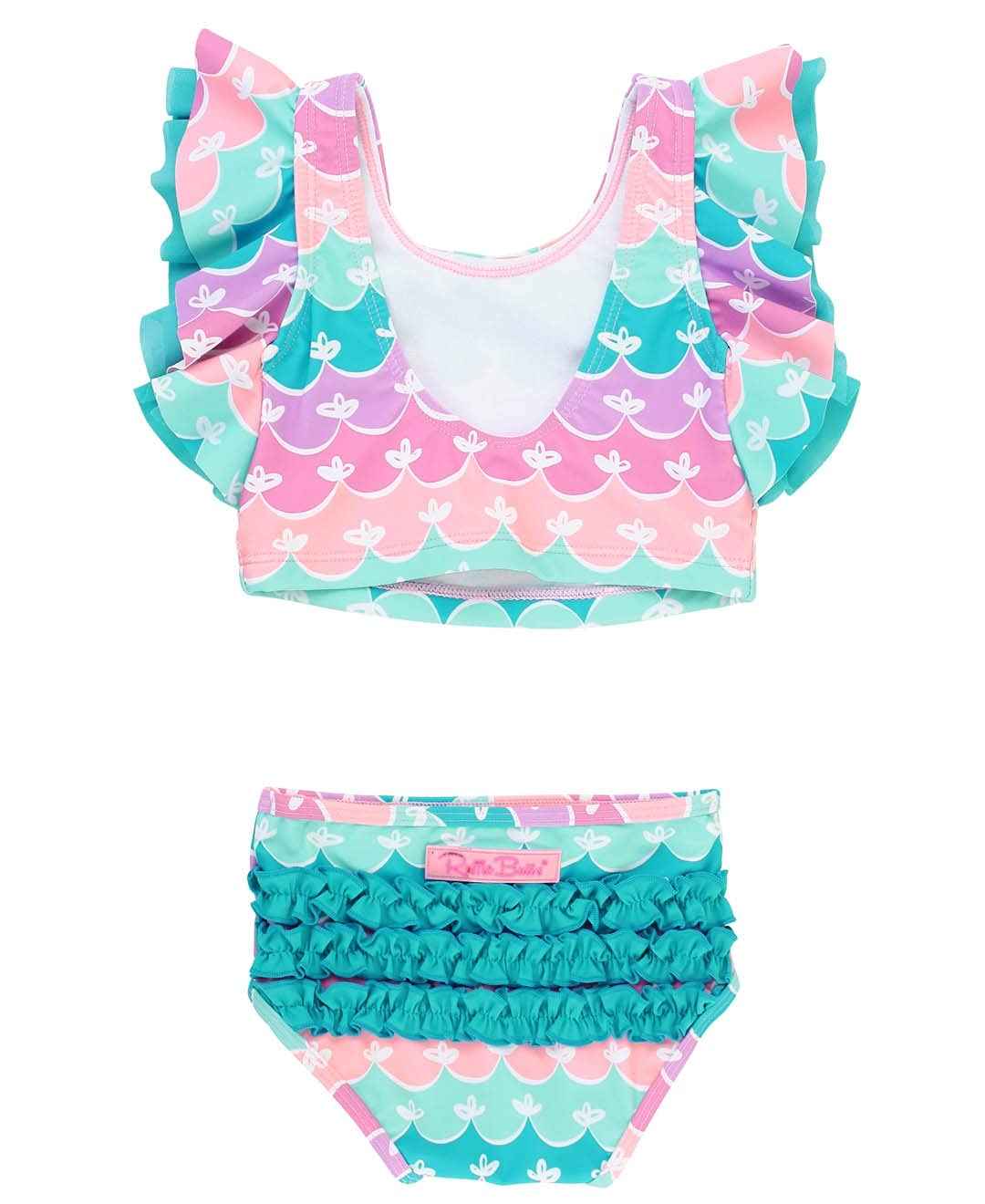 RuffleButts Baby/Toddler Girls Waterfall Tankini Two Piece Swimsuit - Mermaid, 3-6m