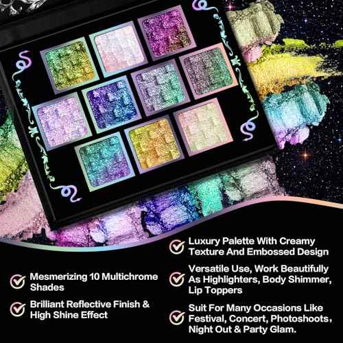UCANBE Chameleon Multichrome Eyeshadow Palette, 10 Colors Shifting Chromatic Light-Reflecting Metallic Eye Shadow, Multi-Use Blendable Holographic Glitter Shimmer Eye Makeup Pallet (Solar Python)