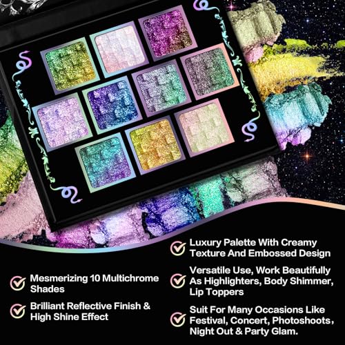 UCANBE Chameleon Multichrome Eyeshadow Palette - 10 Color Shifting Shades