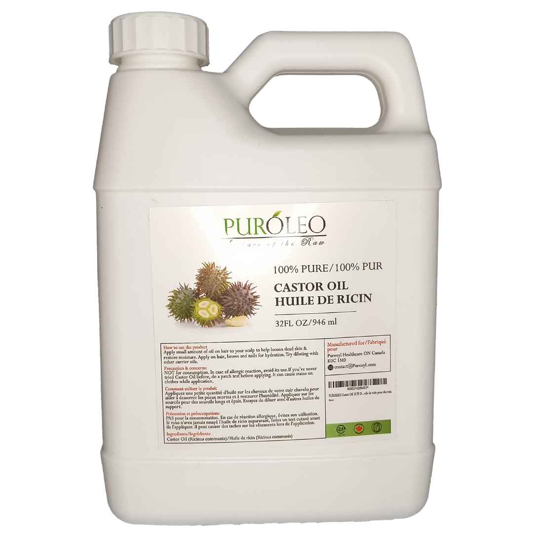 PUROLEO Castor Oil 32 Fl Oz/946 ML (Packed In Canada) 100% Pure and Natural Hair, Lash, Beard, Eyelashes & Eyebrow Oil Black castor oil for brow lashes, Make eyelash serum, hair serum for dry hair