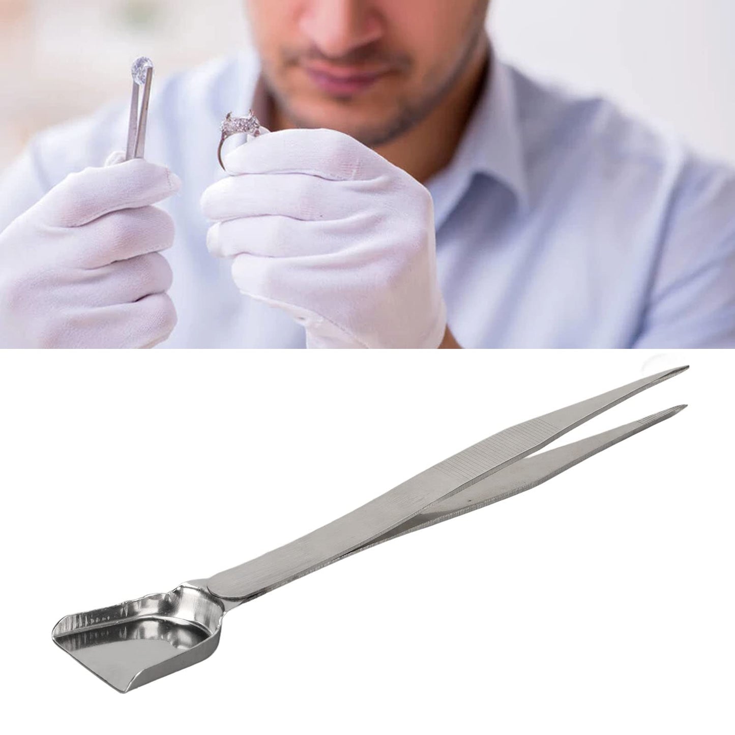 Pwshymi Jewelry Shovel End Tweezer,Bead Scoop Pickup Tool Jewelry Tweezers Long Handle Portable Handy Scoop Tweezer Prevent Slip for Stones Scoop Away