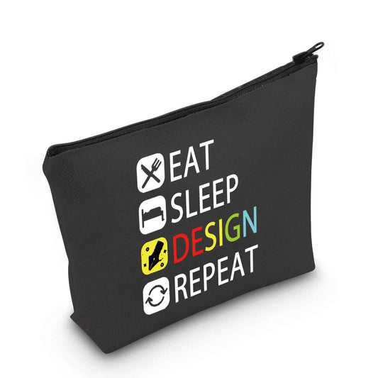 MEIKIUP Eat Sleep Design Repeat Makeup Bag - Gift for Interior or Graphic Designer (Black)