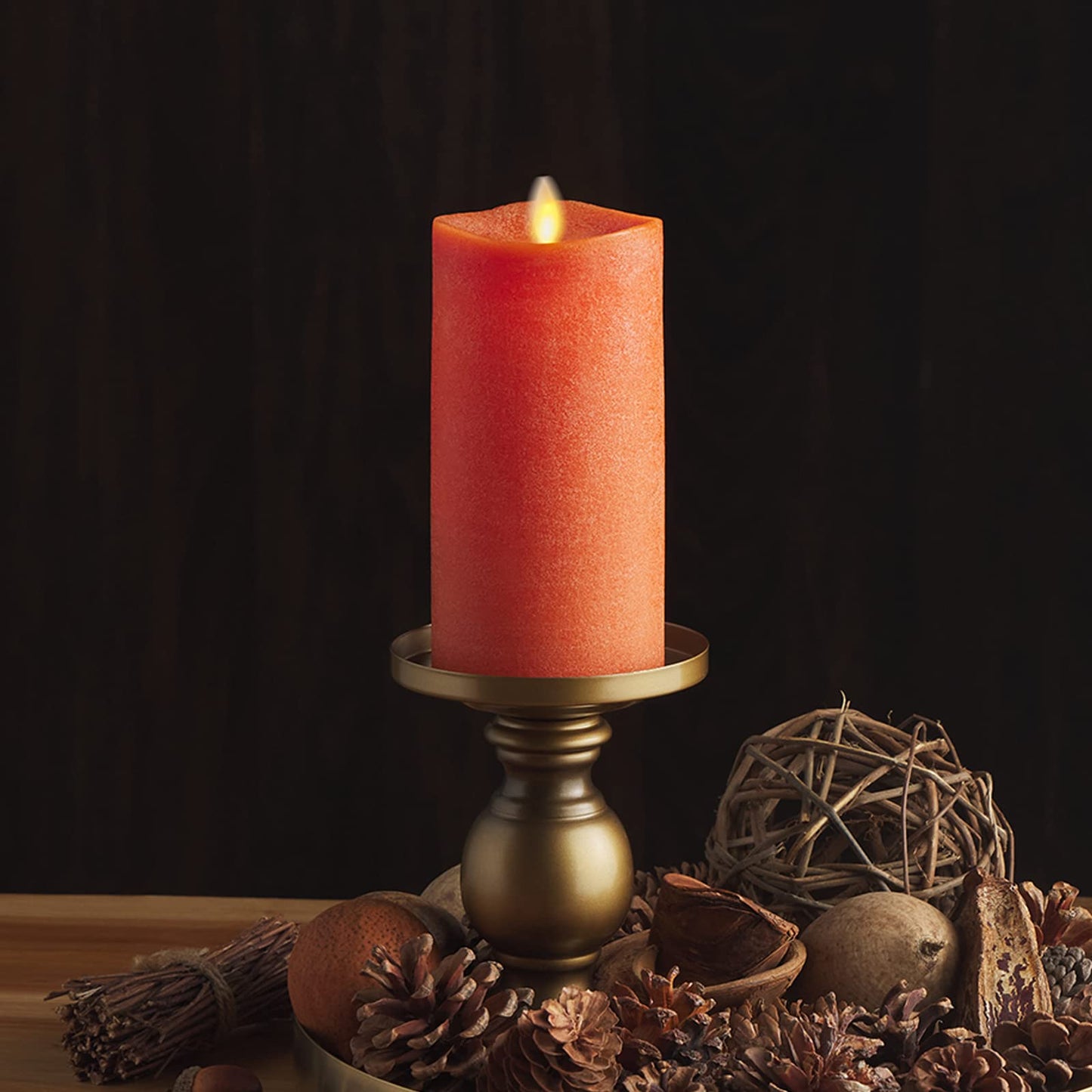 Luminara Flameless Candle LED Pillar Chalky Burnt Orange Finish - Real Wax Melted Top Unscented, Remote Ready, Timer (3 x 6.5 inch)