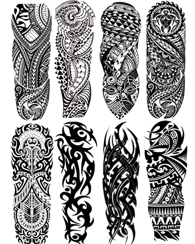 Tribal Temporary Tattoo Sleeves for Men & Women, 8-Sheet Pack