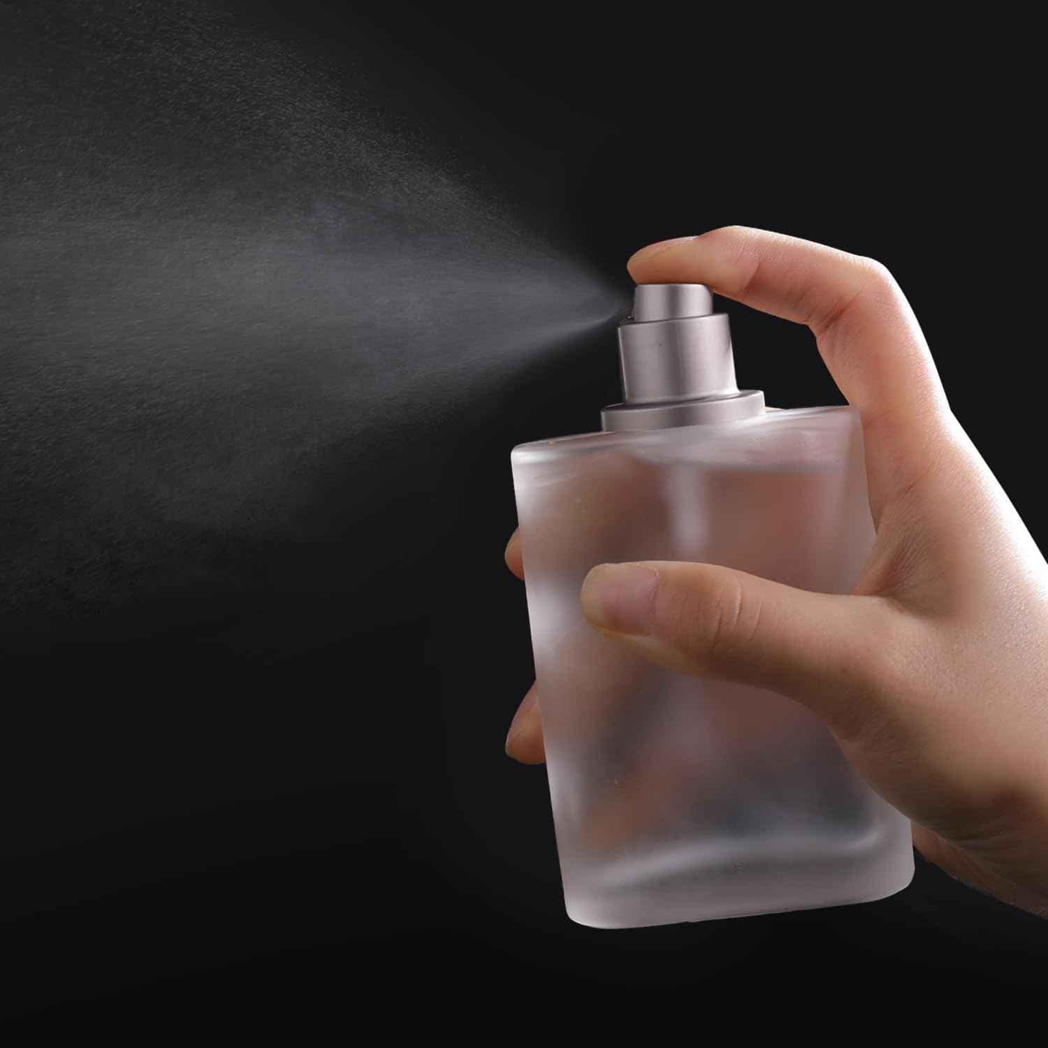 Yerpkefey 100ml/3.4 Oz Frosted Glass Spray Bottle Perfume Atomizer,Refillable Perfume Spray Bottle Perfume Bottles Empty with 3 Kinds of Perfume Dispenser (Frosted Glass 100ml)