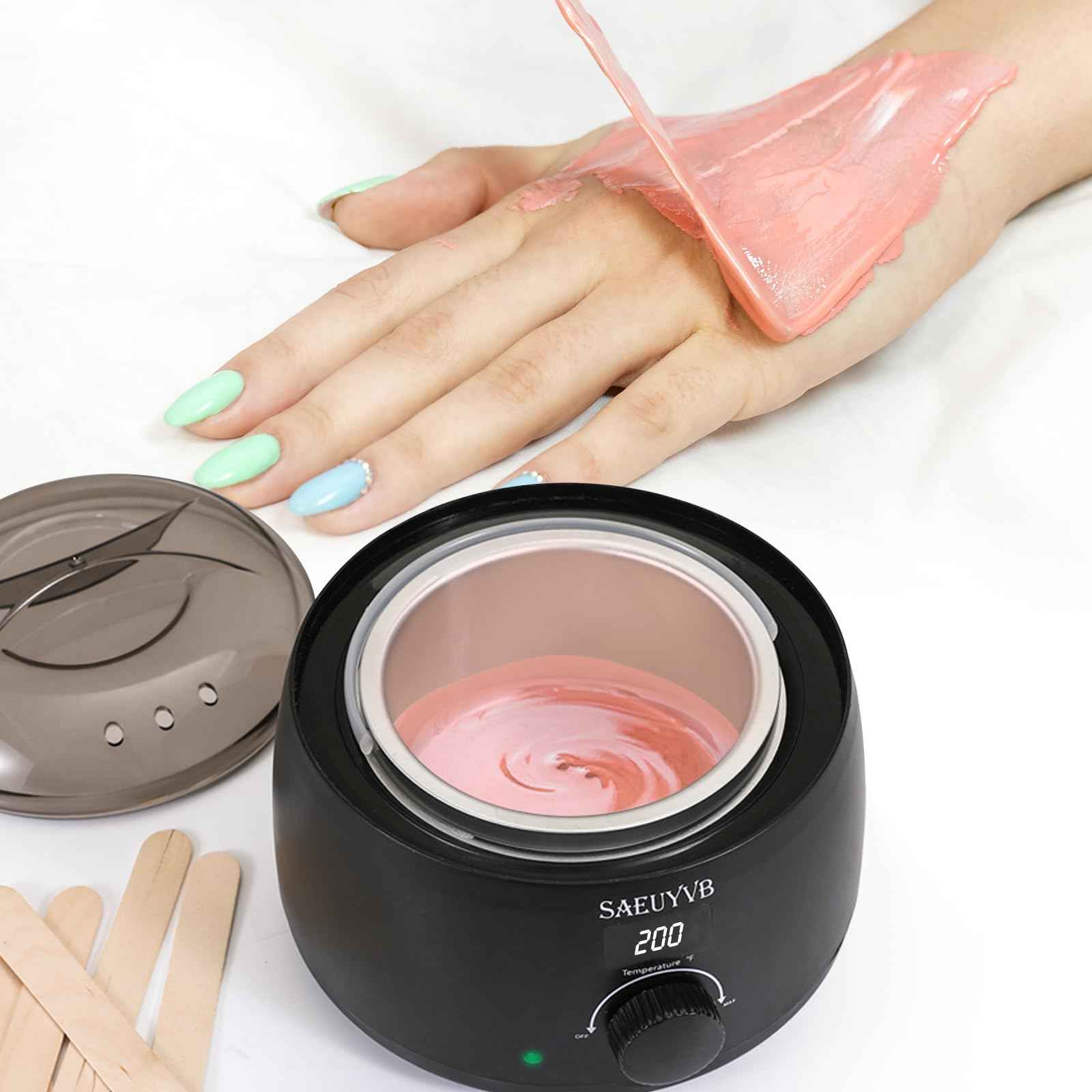 SAEUYVB Professional Digital Wax Warmer with Lid and 16oz Pot for Hair Removal (Black)