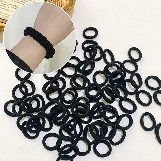 Cotton Fabric Hair Bands, 50pcs DIY Elastic Ponytail Holders For Girls Seamless No Damage Hair Ties for Thin Hairs (Black)