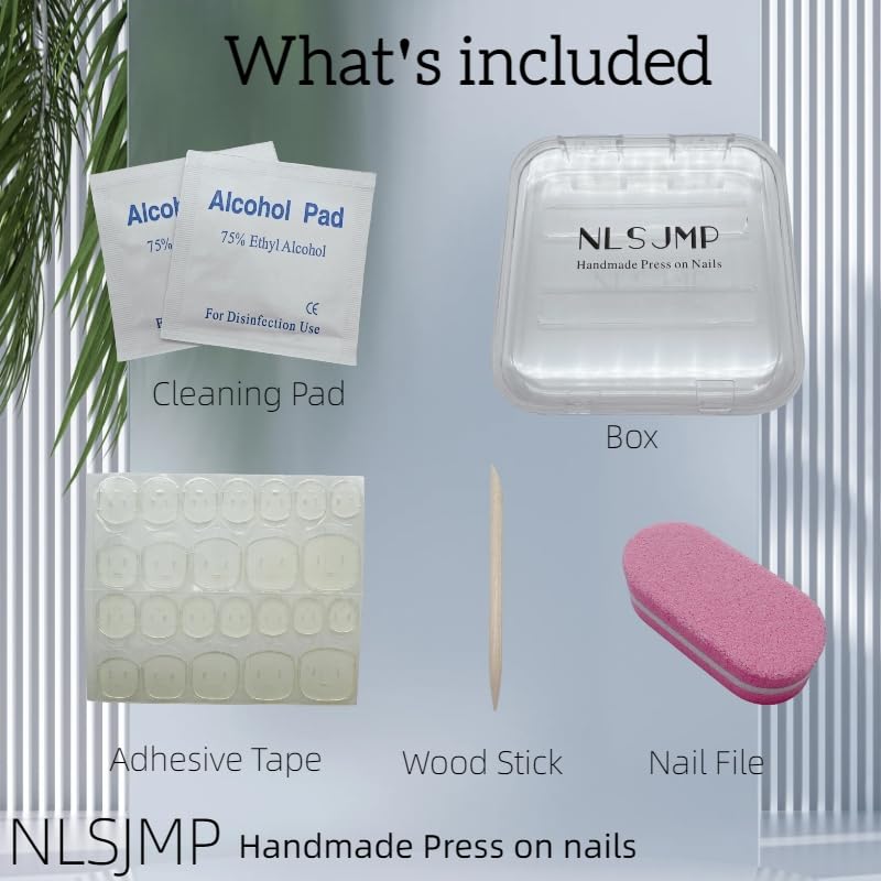 NLSJMP,10 Nails, Size L, Handmade Long Balerina Press on Nails,3D Ombre Acrylic Fake Nails Kit,Glitter Pearl Design Nail Art Kit,Reusable False nails,Include Toolkit,Camellia