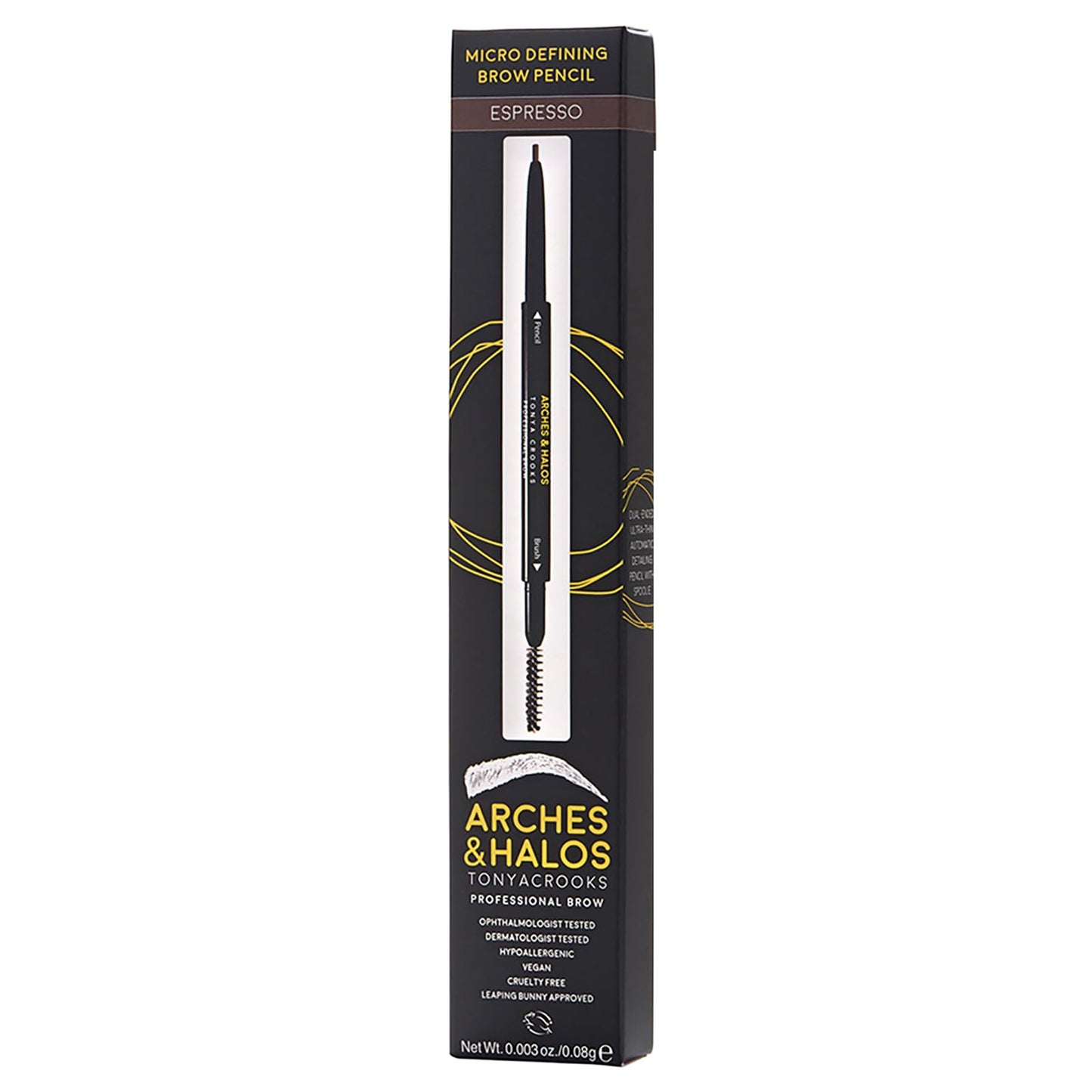 Arches & Halos Micro Defining Brow Pencil - For a Fuller and More Defined Brow, Rich Color - Dual Ended Pencil with Brush - Vegan and Cruelty Free Makeup - Espresso, 0.003 oz