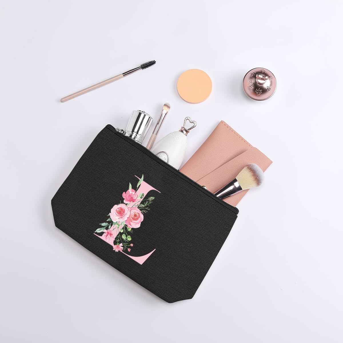 kdxpbpz A-Z Personalized Cosmetic Bag Monogrammed Makeup Bags Bridesmaid Gifts Custom Toiletry Pouch Gifts for Women Mom Best Friend Sister Bride Bridesmaid (L)