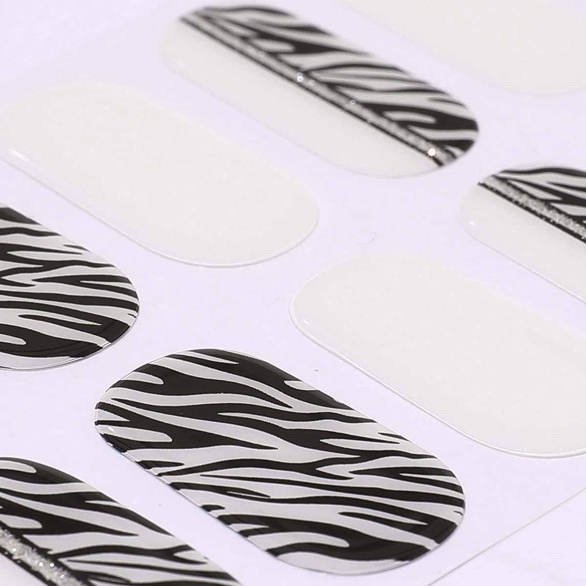 ACROIN Semi Cured Gel Nail Strips Nail Wraps 20 Stickers Need Cured, Salon-Quality, Long Lasting, Easy to Apply & Remove, Includes Cleaning Pad, Nail File, Wooden Stick - Zebra