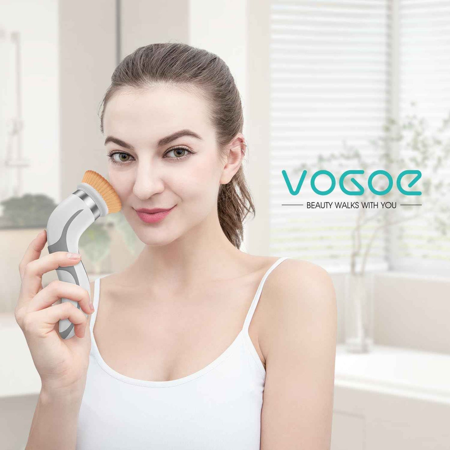 VOGOE Facial Cleansing Brush-Spin Face Scrubber Exfoliator Rechargeable, 2-Speed Rotation, Electric Face Wash Brushes for Cleansing and Exfoliating, with 2 Brush Heads, Grey