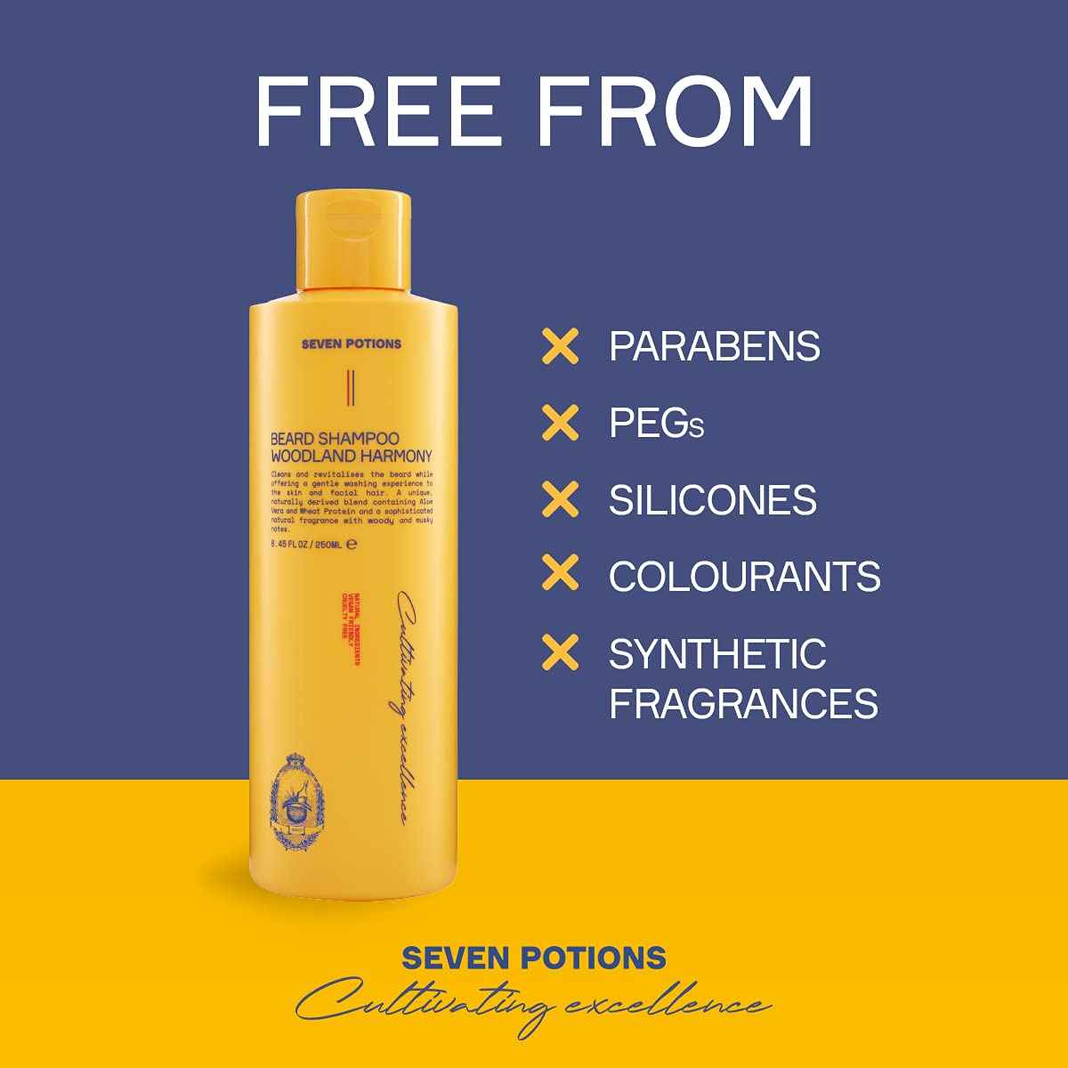 SEVEN POTIONS Beard Shampoo for Men, Woodland Harmony, 8.45 Fl Oz - Natural, Vegan, Cruelty Free - Gentle, Cleansing Wash for a Clean Beard with No Itch