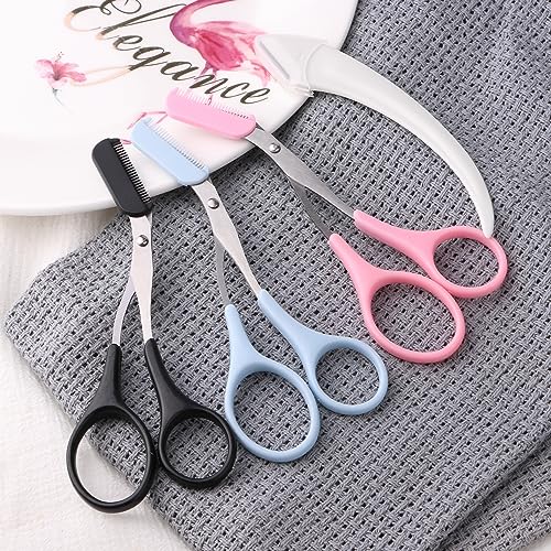 Eyebrow Scissors & Razor Set - Non-Slip Grip, Precision Trimmer with Comb - Black, Pink, Blue