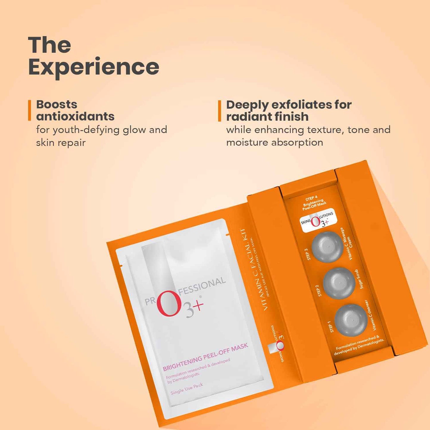 O3+ Vitamin C Facial Kit 45g with Peel Off Mask for Instant Radiance and Even Skin Tone | Ideal for Normal, Combination Skin