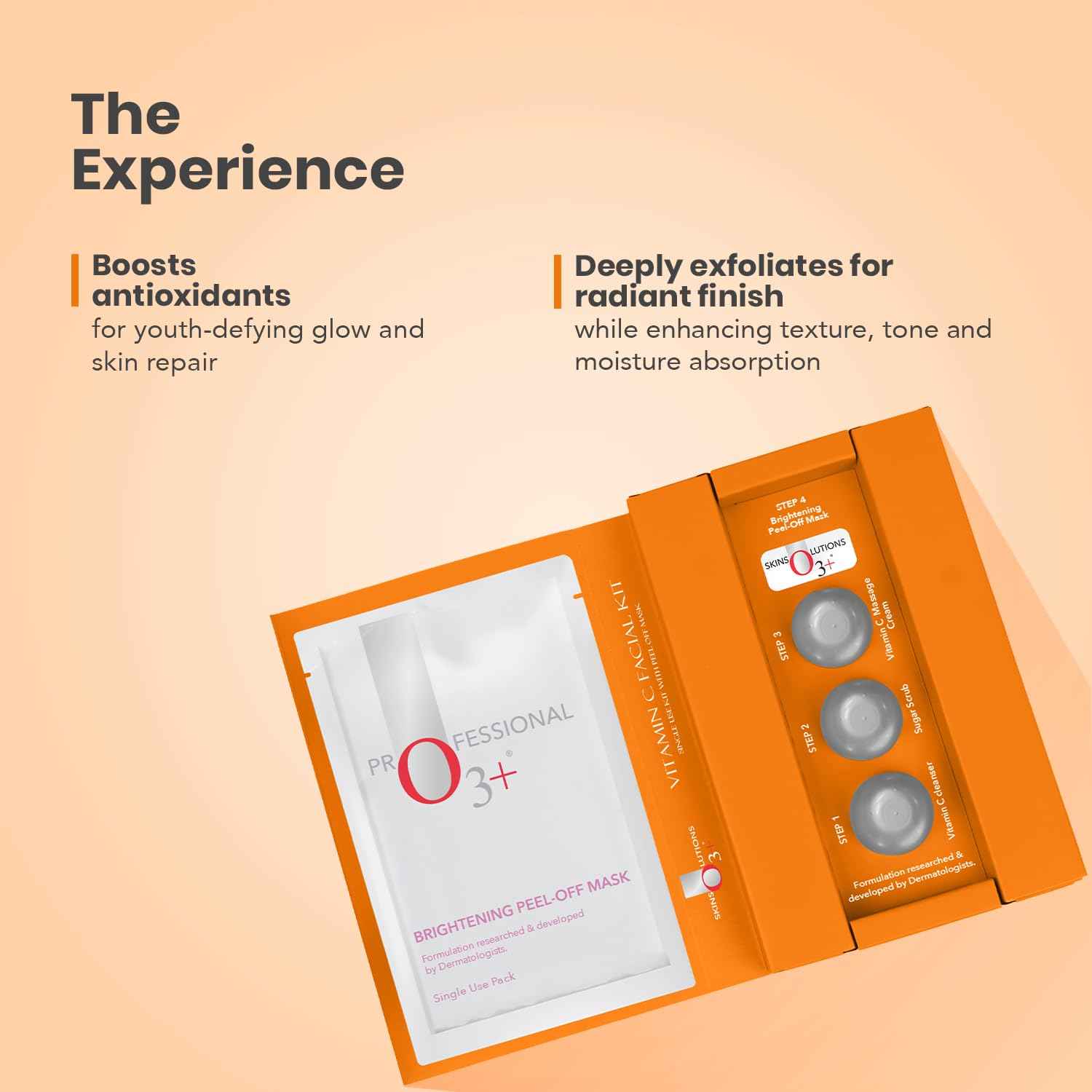 O3+ Vitamin C Facial Kit 45g with Peel Off Mask for Instant Radiance and Even Skin Tone | Ideal for Normal, Combination Skin