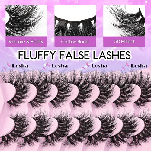 Losha Fluffy 5D Cat Eye False Eyelashes - 7 Pairs Vegan Faux Mink