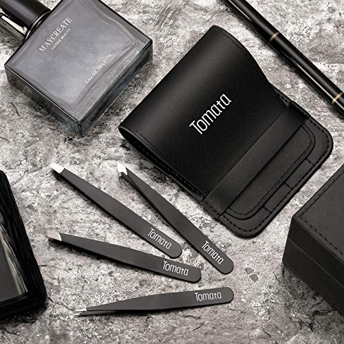 Tomata 4-Piece Stainless Steel Eyebrow Tweezer Set - Precision Slant & Pointed Tips