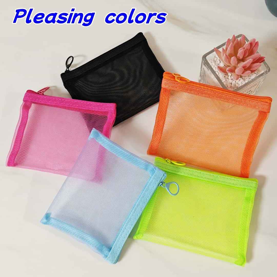 ZSlactp 5 Pack Small Mesh Zipper Pouch Bags for Purse, Size 5" x 4" Travel Pouches for Daily Toiletries, Mini Mesh Bags with Zipper, Purse Organizer Pouches Insert (5" x 4")