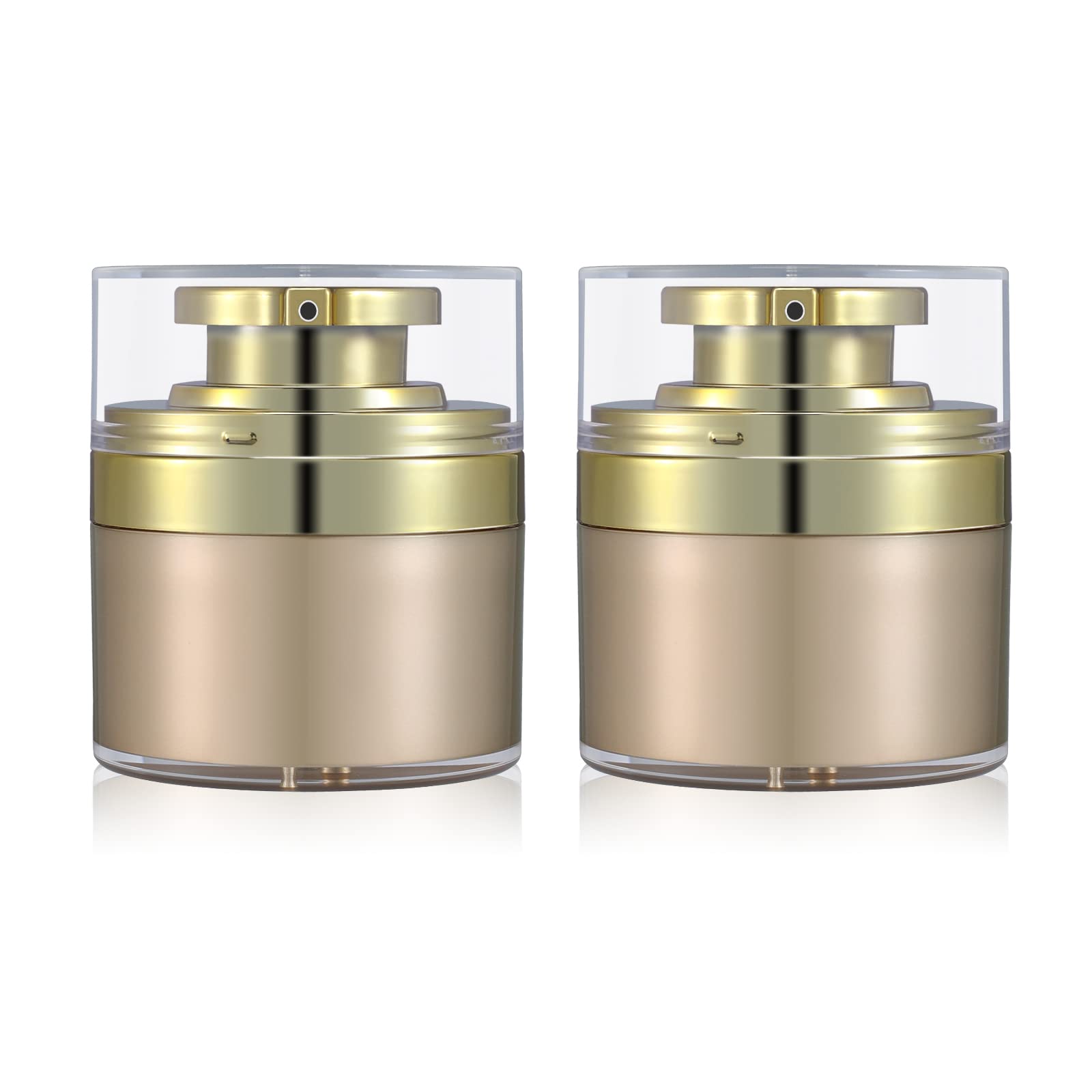 UMETASS 2-Pcs 1 oz Airless Pump Jar, Refillable Cream Jar Vacuum Bottle Travel Size Empty Container for Cream and Lotion (1 oz-Gold)