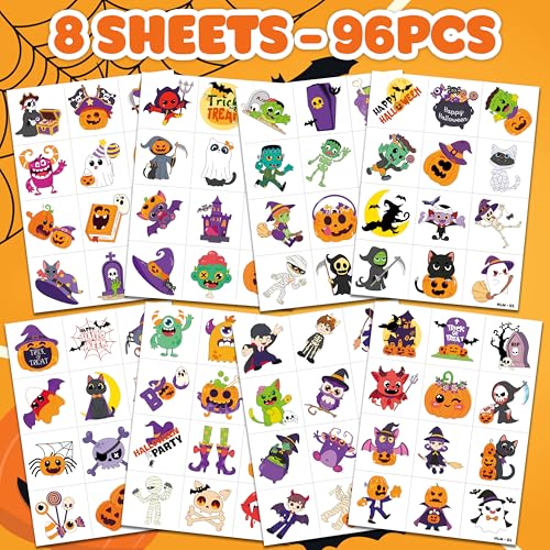 96 PCS Halloween Temporary Tattoos for Kids Party Favors