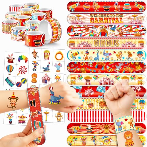 Carnival Party Favors Set - 72 Pieces Slap Bracelets & Temporary Tattoos