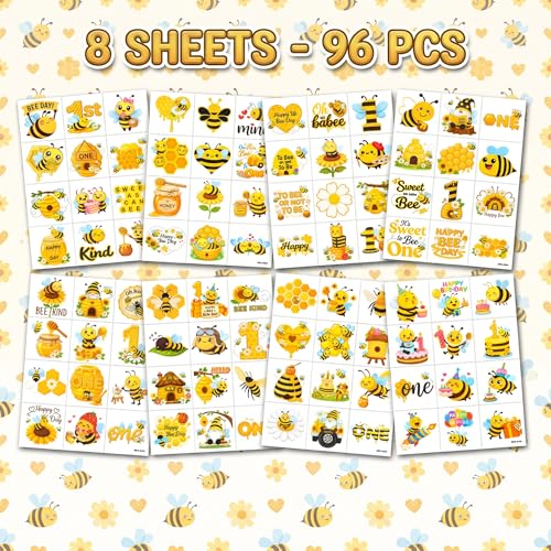 96-Piece Bee Temporary Tattoos for Kids | Waterproof Party Favors