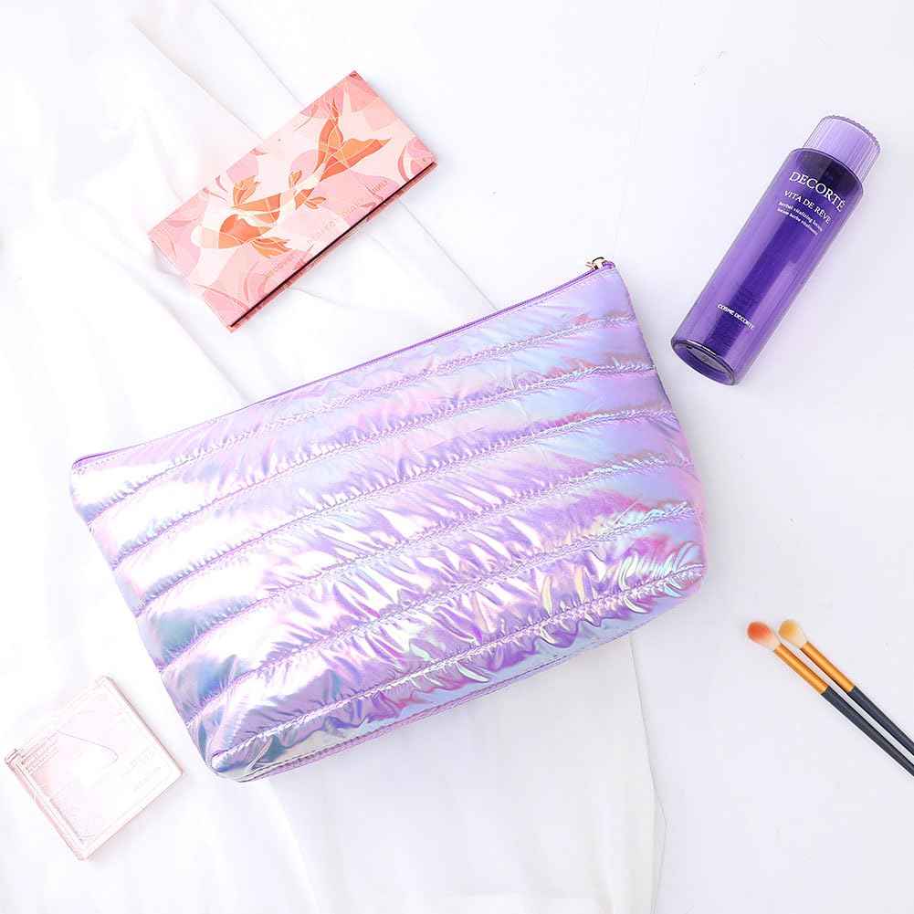 Hiroyuki Large Makeup Pouch, Puffy Cosmetic Bag, Large Capacity Travel Pouch (plain, purple)