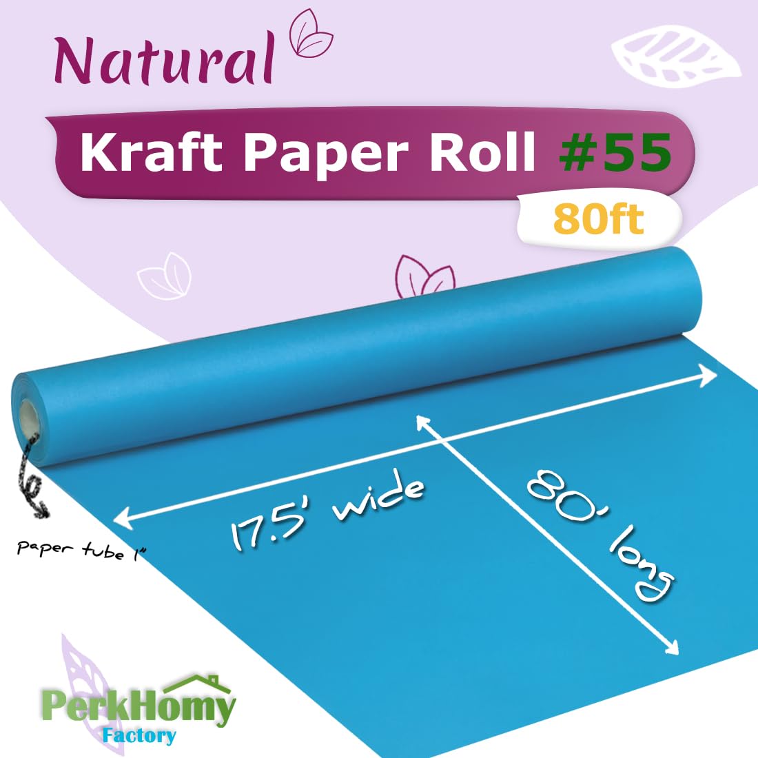 PerkHomy Lake Blue Kraft Paper Roll 17.5" x 960" (80') for Gift Wrapping Bouquet Flower Kids Art Painting Craft Writing Packaging Shipping 80GSM 55LB (Lake Blue, 17.5" x 80')