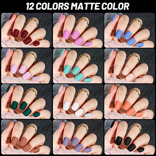 Teenitor Short Press On Nails Set - 576 Pcs Matte & Glossy Fake Nails with Glue and Decor