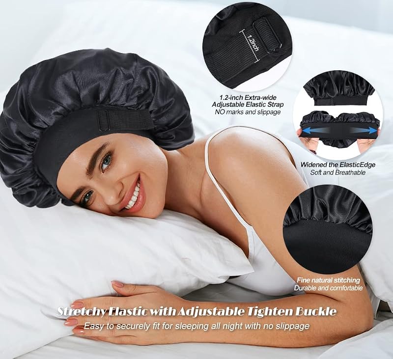 Silk Bonnet for Sleeping – Adjustable Double Layer Satin Cap
