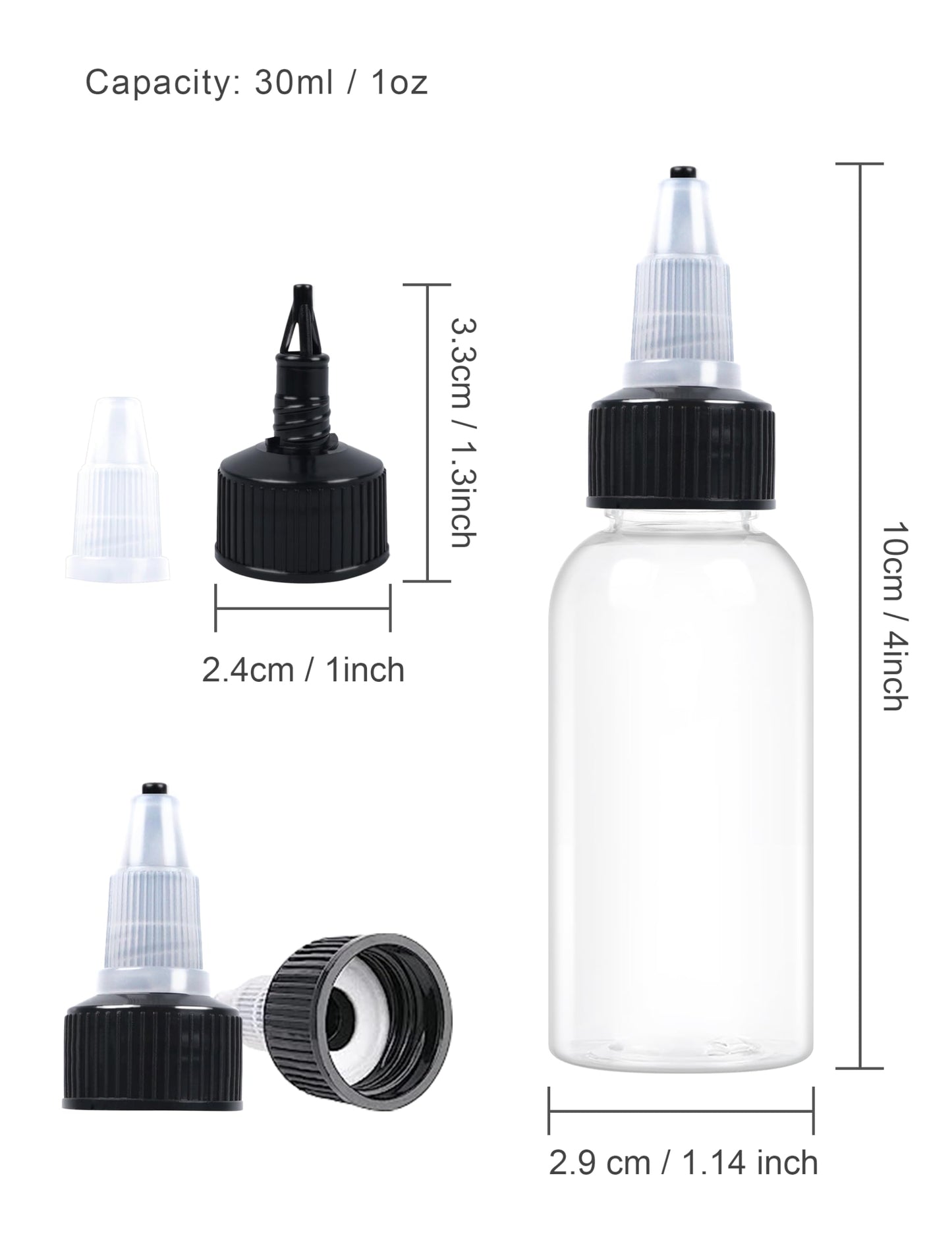 EOSAU 6 Pcs 1oz Plastic Squeeze Bottles with Twist Top Cap, 30ml Clear Dispensing Bottles, Empty Squirt Bottle for Liquids, Sauces, Arts, Crafts, Travel
