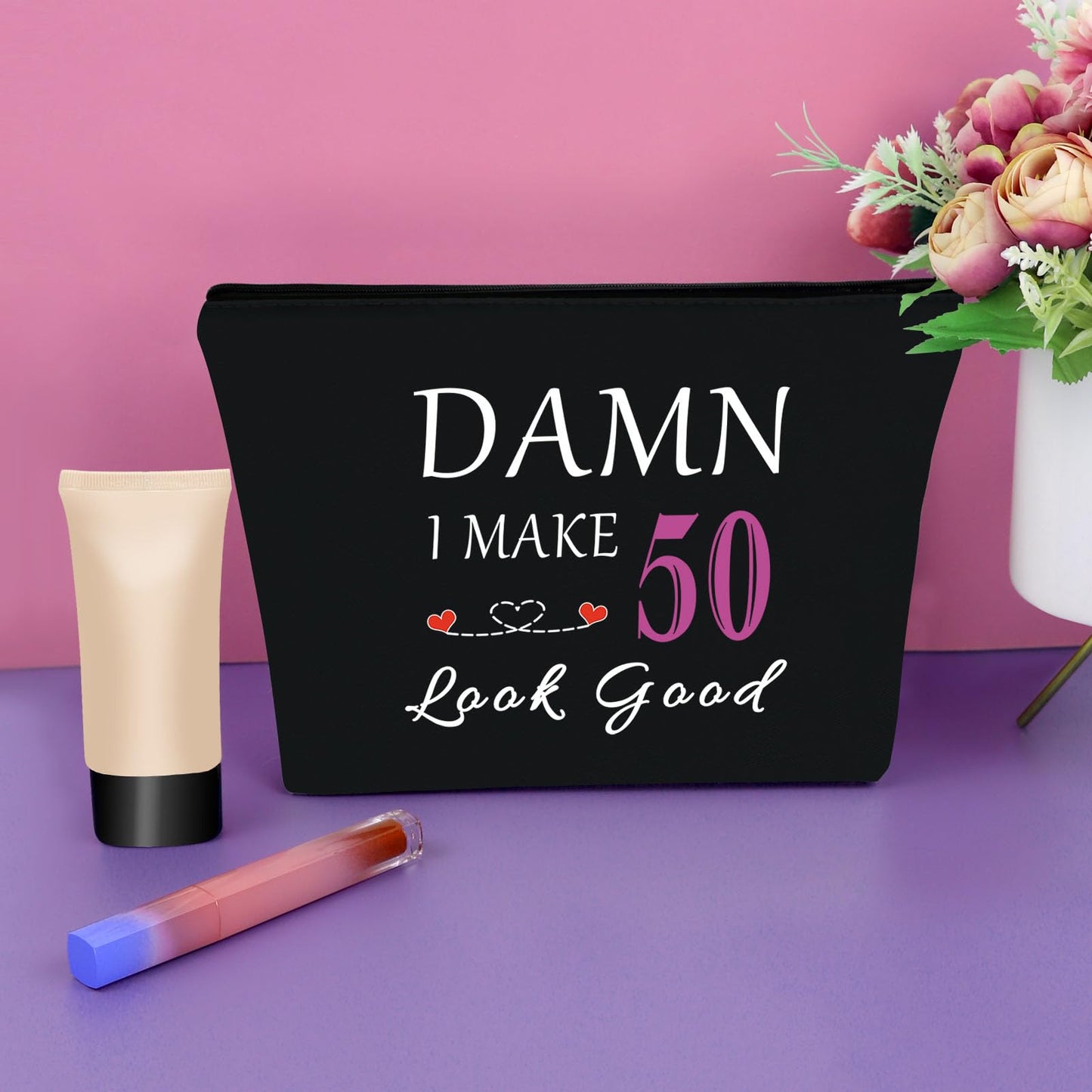 50th Birthday Gifts for Mom Black Makeup Bag 50 Year Old Birthday Gifts for Women Funny 1974 Birthday Gifts Cosmetic Bag Turning 50 Gifts Happy Birthday Gifts for Sister Travel Pouch