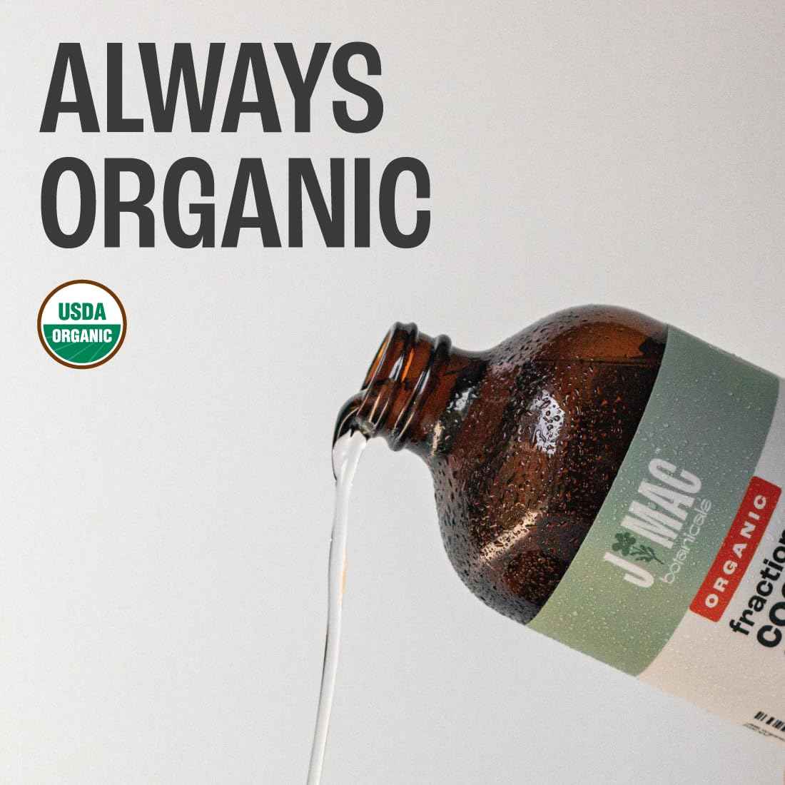 J MAC BOTANICALS Organic Fractionated Coconut Oil (16 Ounce Glass Bottle) Organic Carrier Oil and for DIluting Essential Oils, Moisturizer, Hair Care