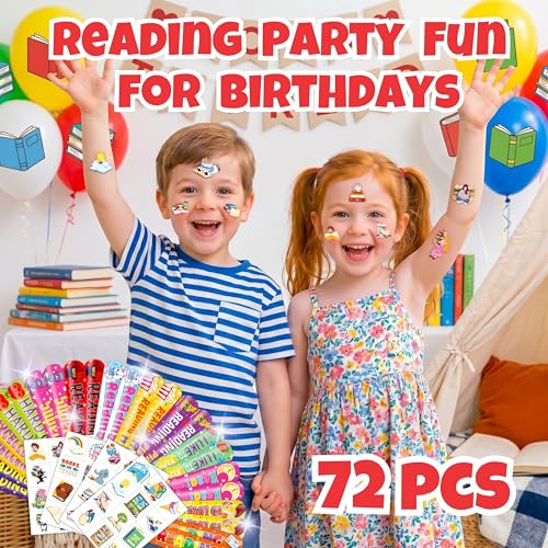 72-Piece Reading Party Favors Set - Slap Bracelets & Tattoos