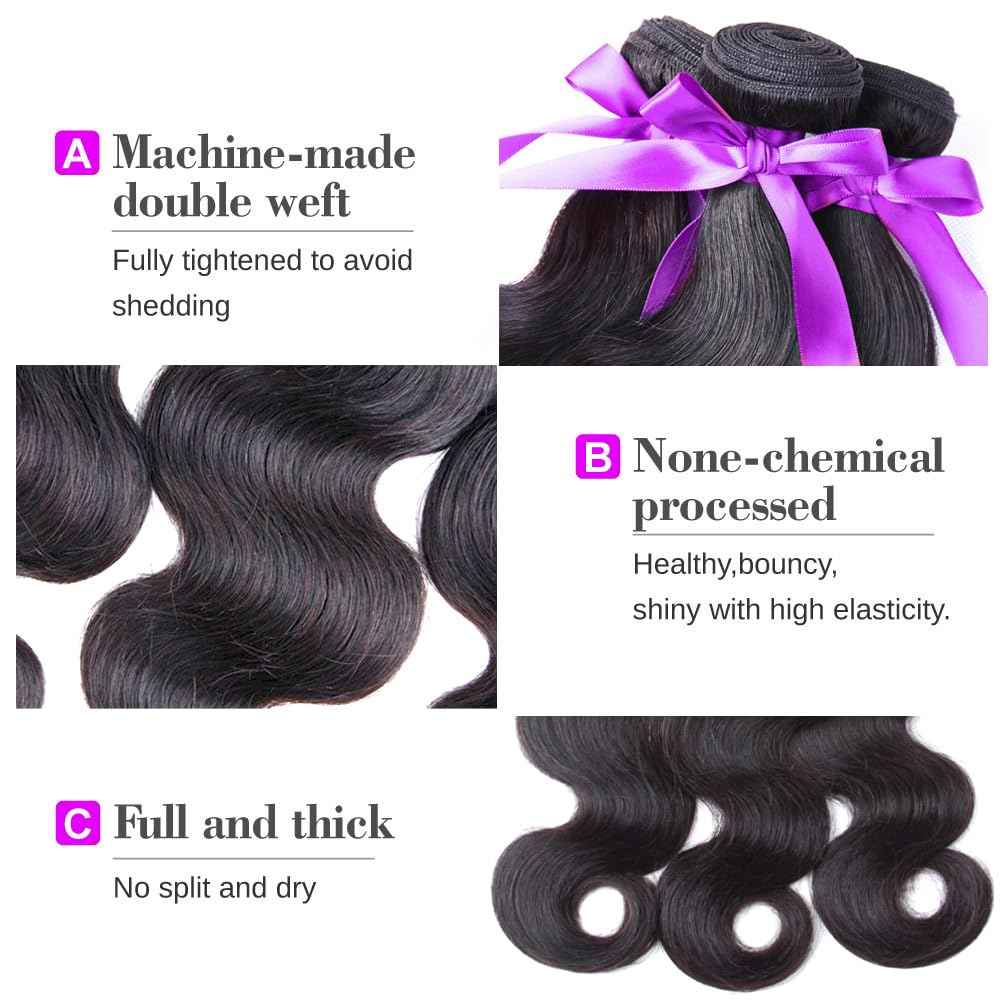ALLRUN 10A Body Wave Bundles 100% Unprocessed Human Hair Body Wave 1 Bundle(20 Inch) Brazilian Virgin Hair Weave Human Hair Bundles Remy Hair Extension