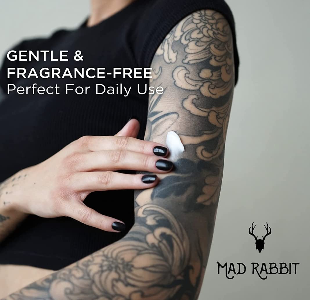 Mad Rabbit Replenish Tattoo Body Lotion - Fragrance-Free Lotion, Non-Greasy & Silicone-Free, Natural Ingredients, Lightweight for Daily Use (3.4 Fl Oz)