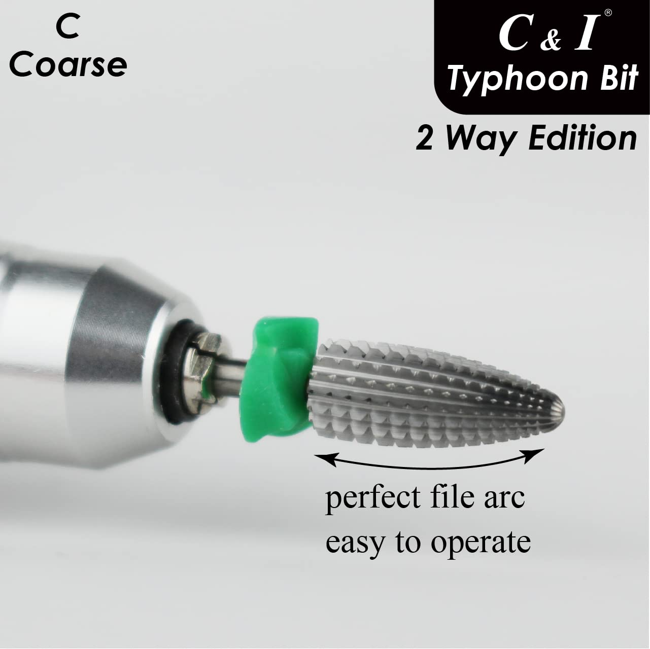 C & I Typhoon Bit, 2 Way, Fast Remove Acrylics or Gels, Both for Left Handed & Right Handed, Carbide Nail Drill Bit Electric Manicure Drill & Accessory (C (Coarse))