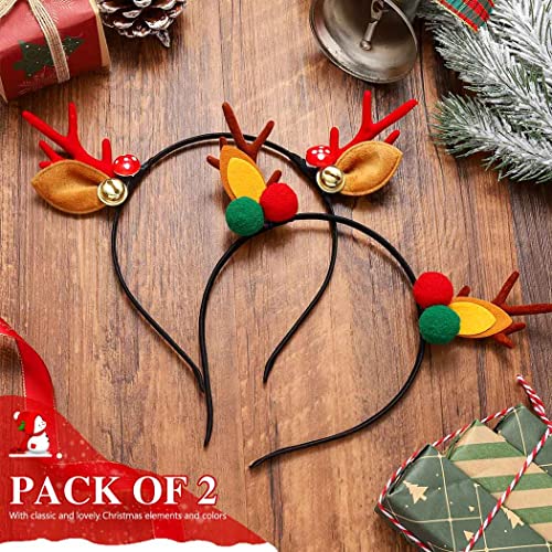 JONKY Christmas Antlers Headband Reindeer Ears Headbands Xmas Headpiece Deer Costume Party Holiday Hair Accessories for Women and Girls(Pack of 2)