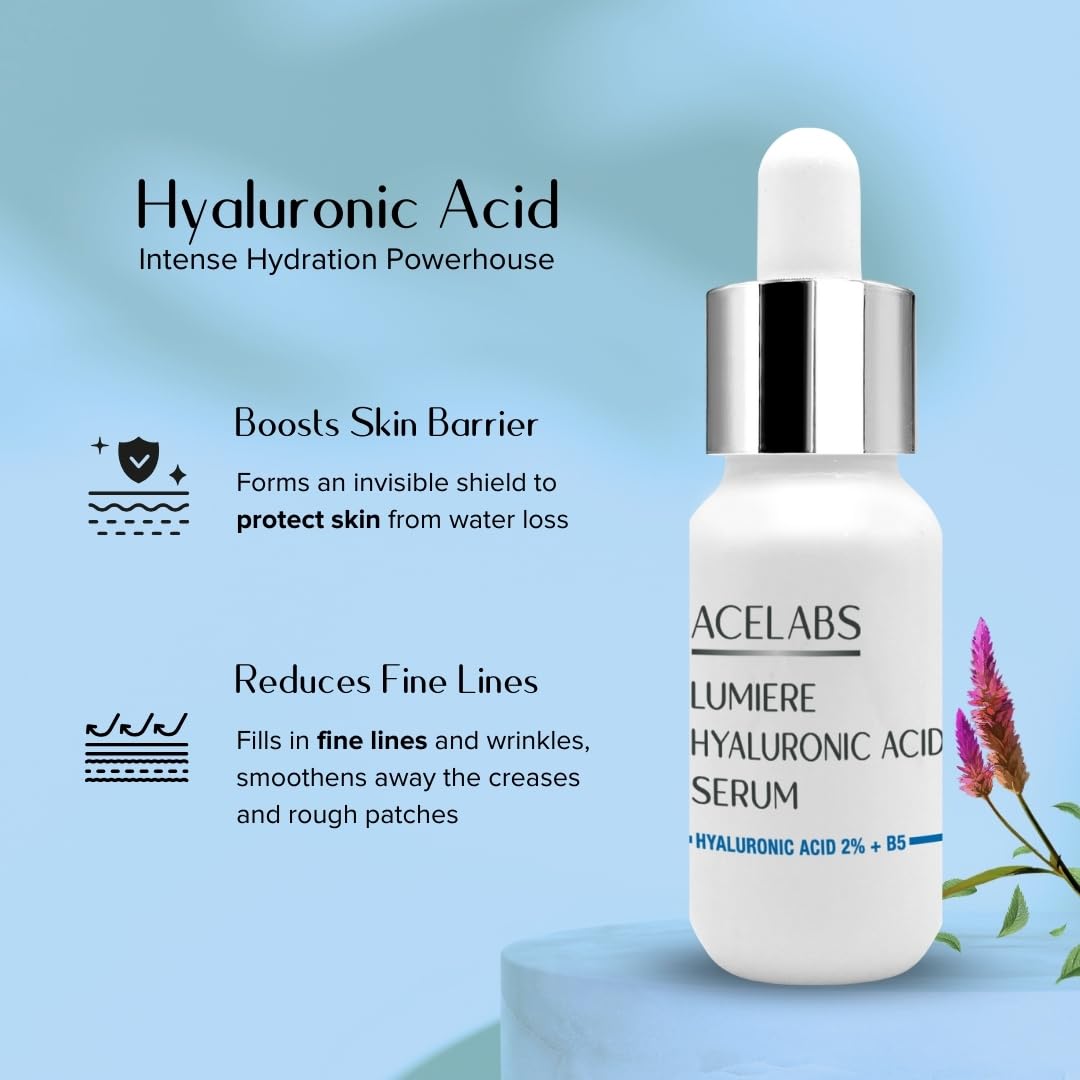 ACELABS Hyaluronic Acid Serum 2% +Vitamin B5 for Face | Hydrates,Visibly Plumps Skin| All Skin Types | With 8 types of Hyaluronic Acid for Skin Moisture and Anti Aging | Hydrating Serum 1.01oz