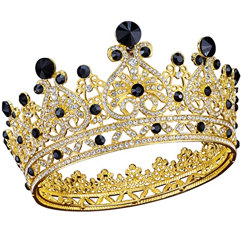 Aprince Gold Black Round Crystal Tiaras and Crowns for Women, Tiaras for Girls Rhinestones Wedding Headband Tiara for Women The Crowns for Women Birthday Crowns Queen Crown Hair Accessories