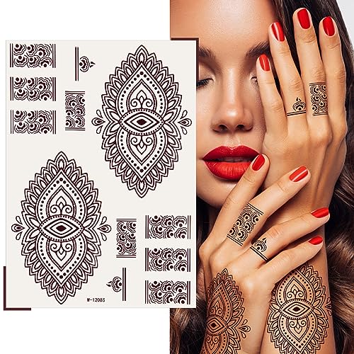 Henna Tattoo Stickers - 6 Sheets Mandala Flower Temporary Tattoos