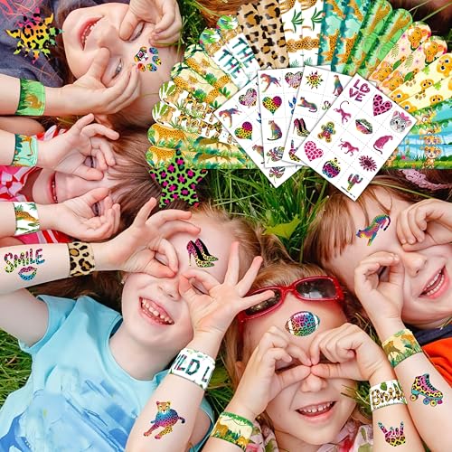 Cheetah Party Favors Bundle - 48 Tattoo Stickers & 24 Slap Bracelets