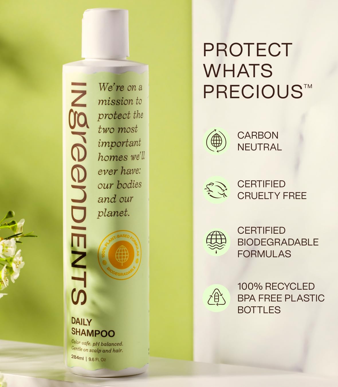 Ingreendients Vegan Non Toxic Shampoo with Organic Ingredients, Apple Cider Vinegar & Tea Tree Oil - Sulfate Free, Cruelty Free, Color Safe