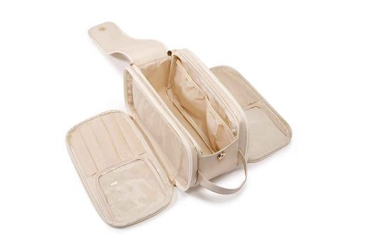 Yikisite Travel Makeup Bag - Women's Portable Travel Organizer, Waterproof Cosmetic Storage Bag, Vertical Brush Holder for Easy Access